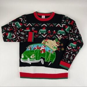 Holiday Time Sweater Womens Large 10-12 Black Red Santa Christmas